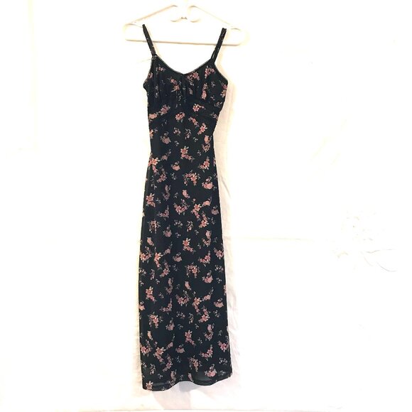 Wild Sky maxi dress women XS black/pink floral baby doll Y2K whimsigoth lace - Picture 1 of 11